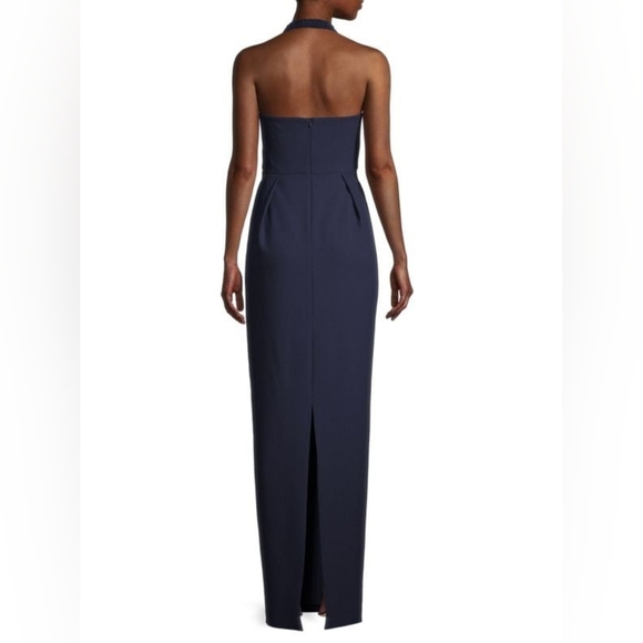 Black Halo Eve NWT Nixie Halter V-Neck Sheath Gown Navy Blue Size 4 Women's - Picture 4 of 14